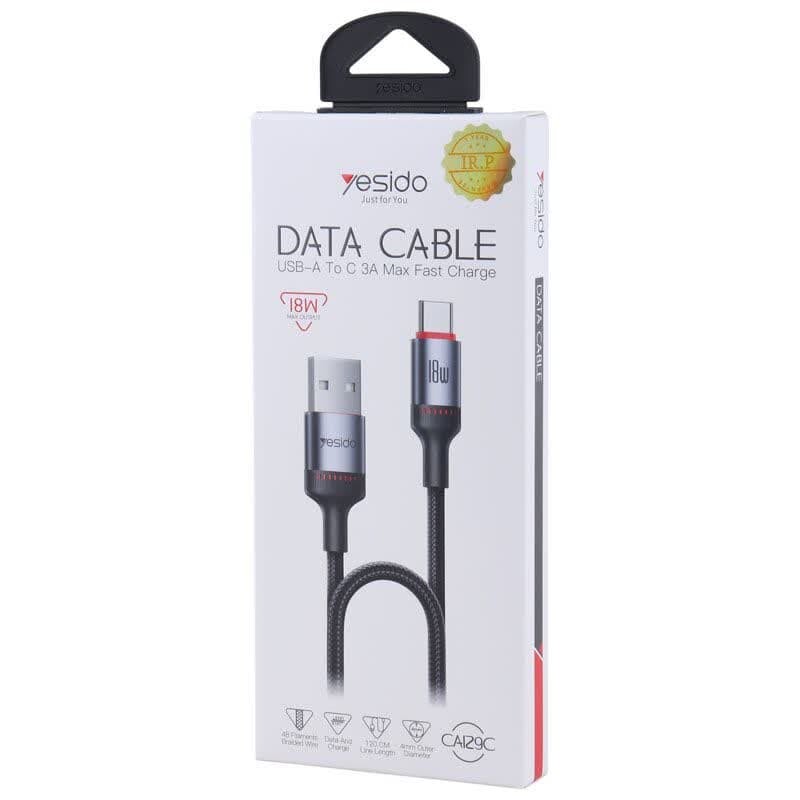 کابل تایپ سی فست شارژ Yesido CA129 3A 18W 1.2m