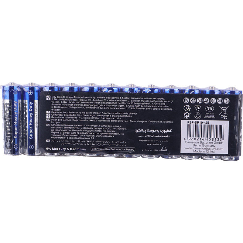 پک 2+10 باتری قلمی Camelion Super Heavy Duty R6P 1.5V AA شرینک