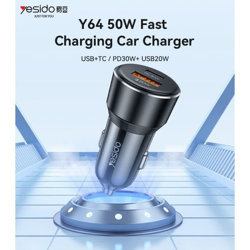 شارژر فندکی فست شارژ Yesido Y64 3A QC PD 30W