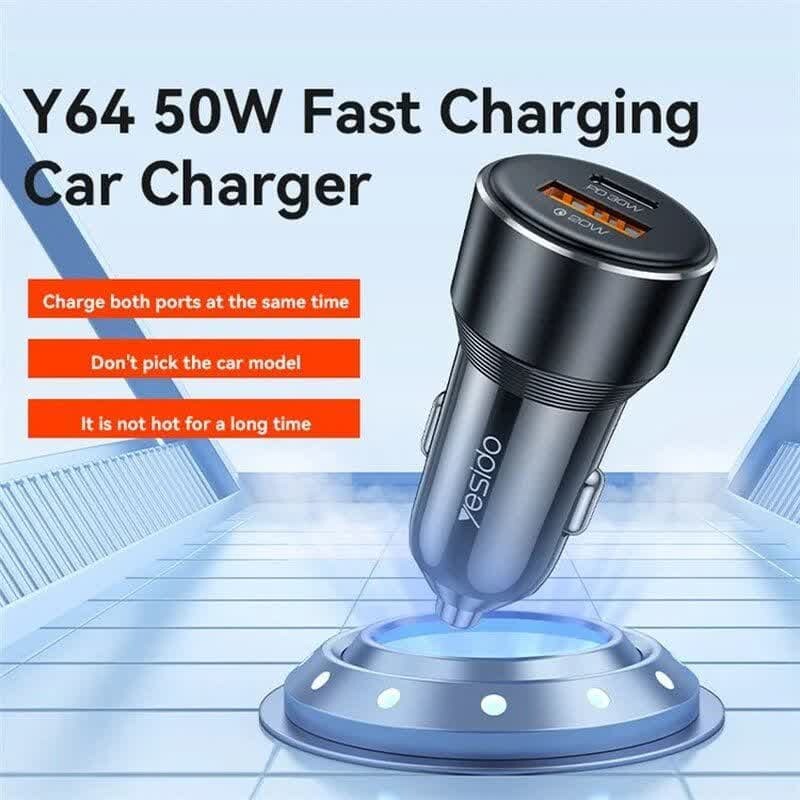 شارژر فندکی فست شارژ Yesido Y64 3A QC PD 30W