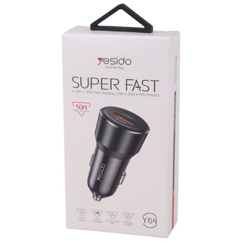 شارژر فندکی فست شارژ Yesido Y64 3A QC PD 30W