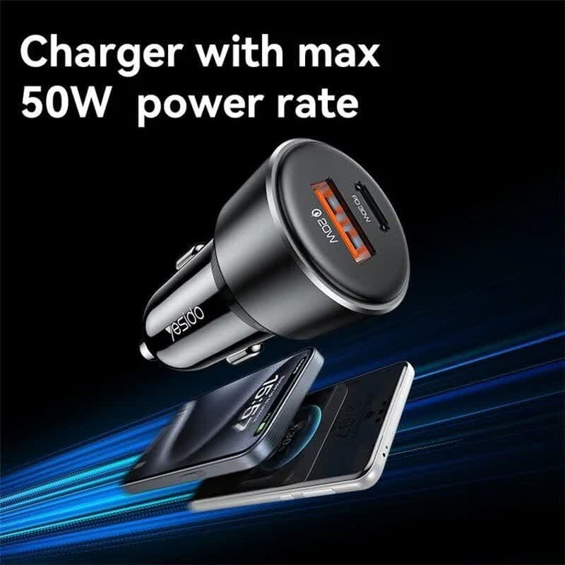 شارژر فندکی فست شارژ Yesido Y64 3A QC PD 30W