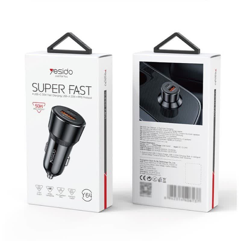 شارژر فندکی فست شارژ Yesido Y64 3A QC PD 30W