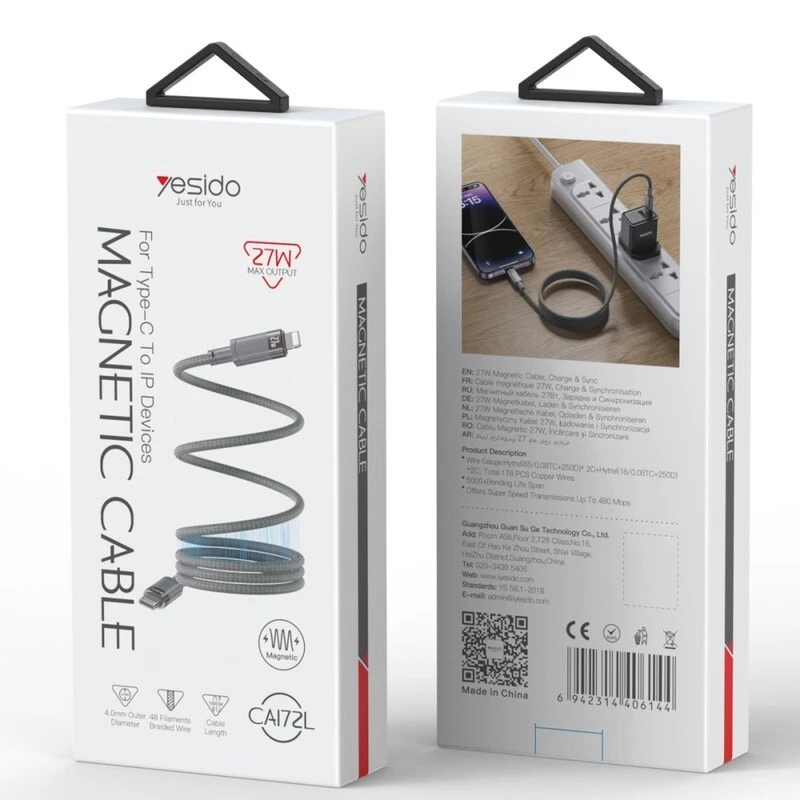 کابل تبدیل فست شارژ Yesido CA172L Type-C To Lightning 27W 1m