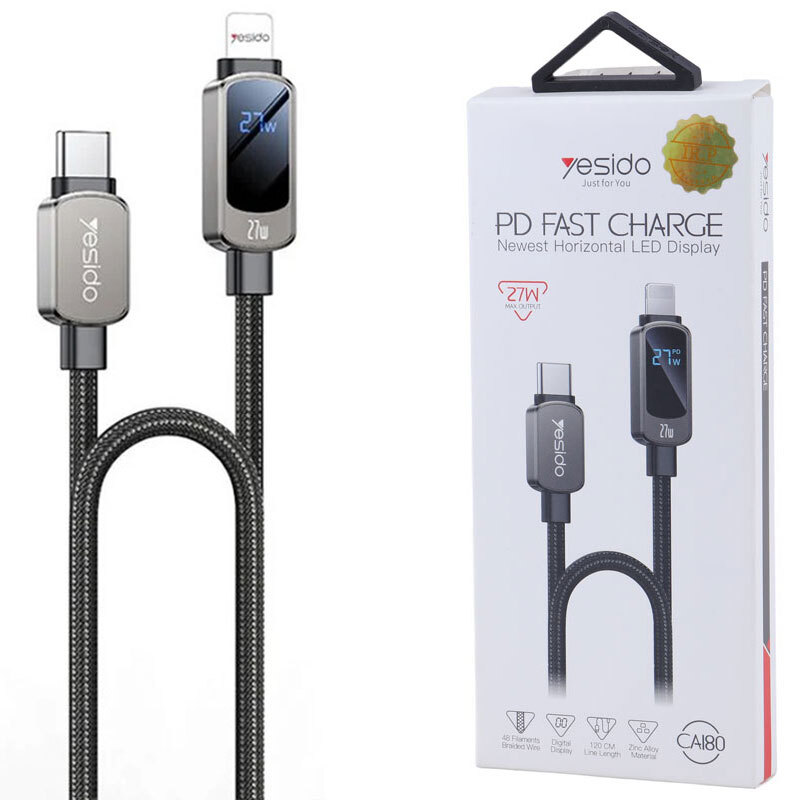 کابل تبدیل فست شارژ Yesido CA180 Type-C To Lightning PD 27W 1.2m
