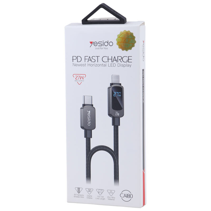 کابل تبدیل فست شارژ Yesido CA180 Type-C To Lightning PD 27W 1.2m