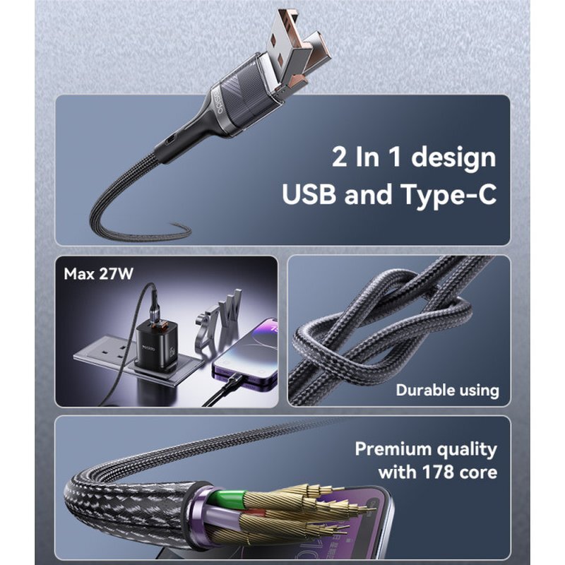 کابل تبدیل فست شارژ Yesido CA165L 27W 1.2m