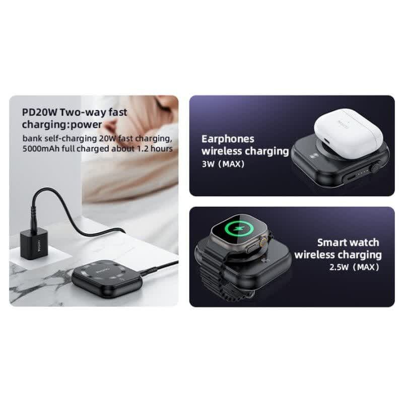 پاور بانک بی سیم فست شارژ یسیدو YP59 PD 20W ظرفیت 5000 میلی آمپر ساعت
