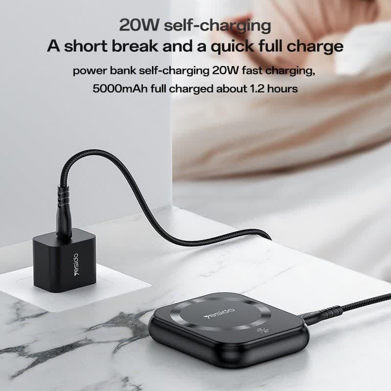 پاور بانک بی سیم فست شارژ یسیدو YP59 PD 20W ظرفیت 5000 میلی آمپر ساعت