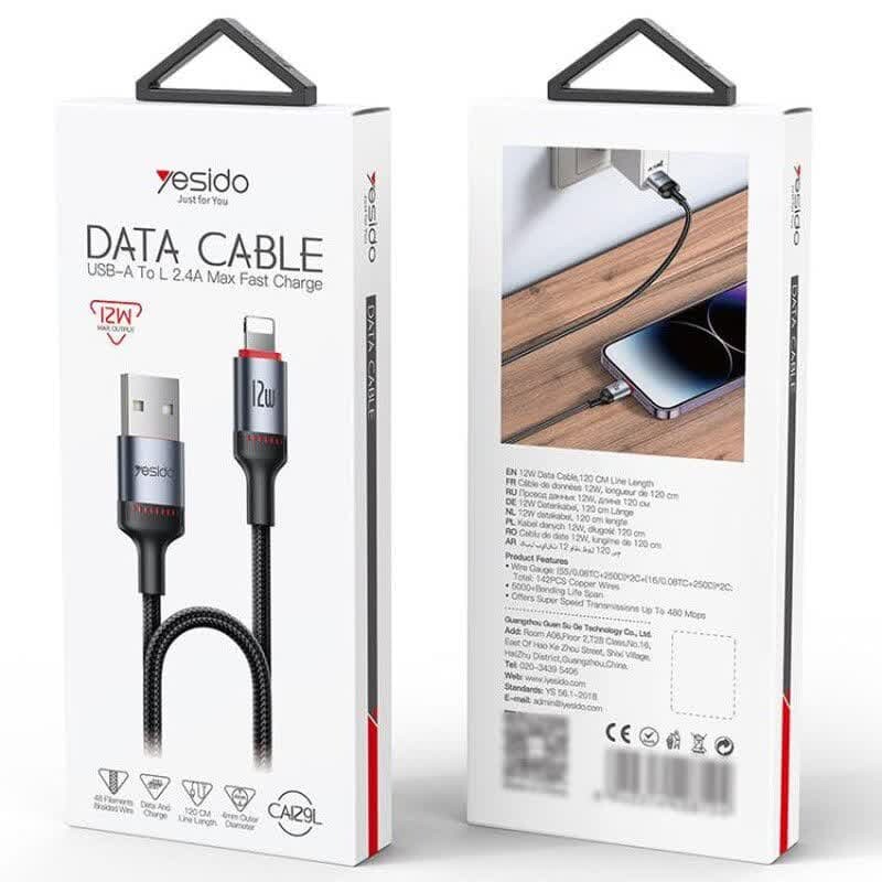 کابل آیفونی فست شارژ Yesido CA129L 2.4A 12W 1.2m