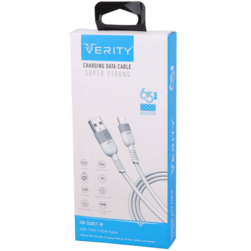 کابل تایپ سی فست شارژ Verity CB-3161T-W 3A PD 65W 1m