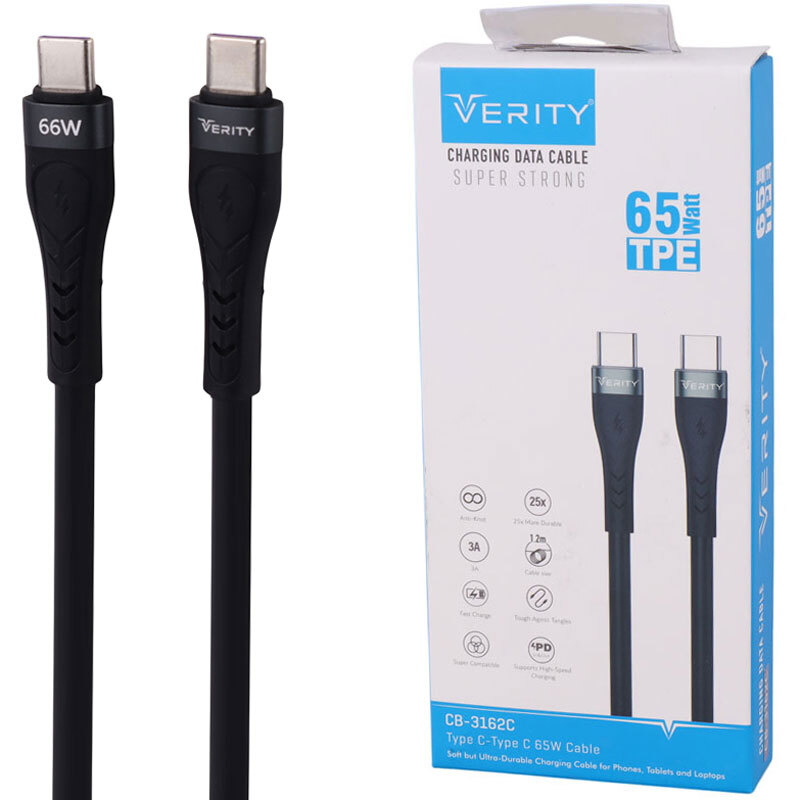 کابل تبدیل فست شارژ Verity CB-3162C Type-C To Type-C 3A PD 65W 1.2m