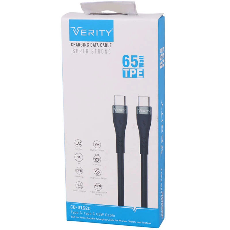 کابل دو سر تایپ سی فست شارژ 65 وات وریتی CB-3162C طول 1.2 متر
