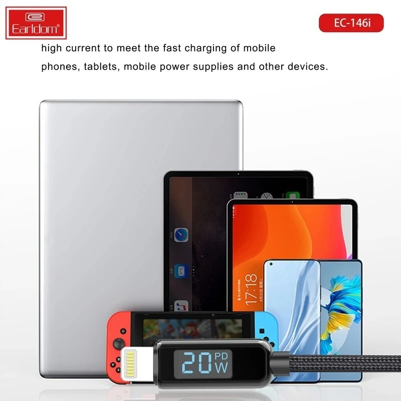 کابل تایپ سی به لایتنینگ فست شارژ 20 وات ارلدام EC-146i طول 1 متر
