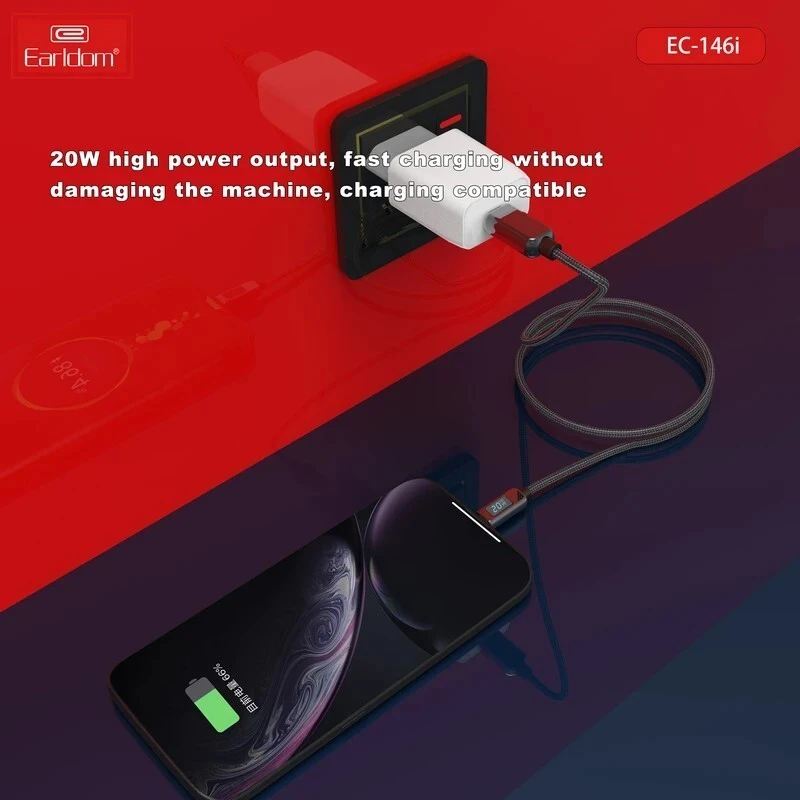 کابل تایپ سی به لایتنینگ فست شارژ 20 وات ارلدام EC-146i طول 1 متر