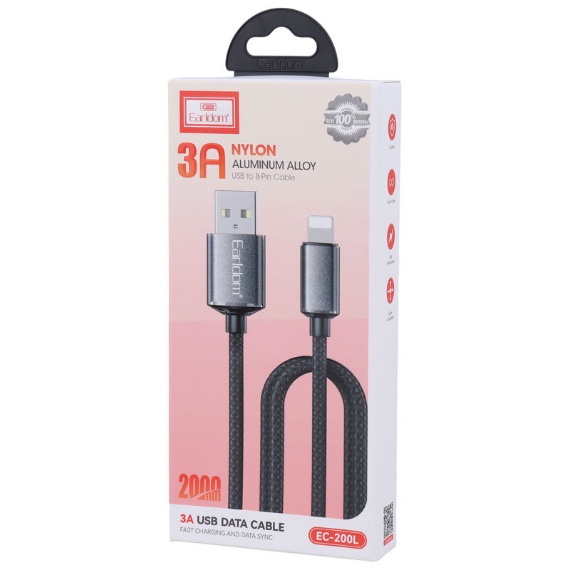 کابل آیفونی فست شارژ Earldom EC-200L 3A 2m