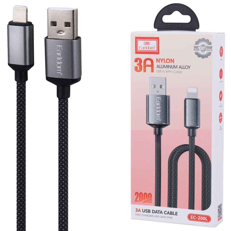 کابل آیفونی فست شارژ Earldom EC-200L 3A 2m
