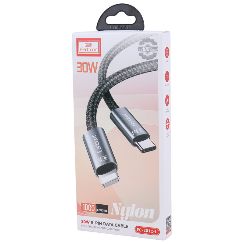 کابل تبدیل فست شارژ Earldom EC-201C-L Type-C TO Lightning QC 30W 1m