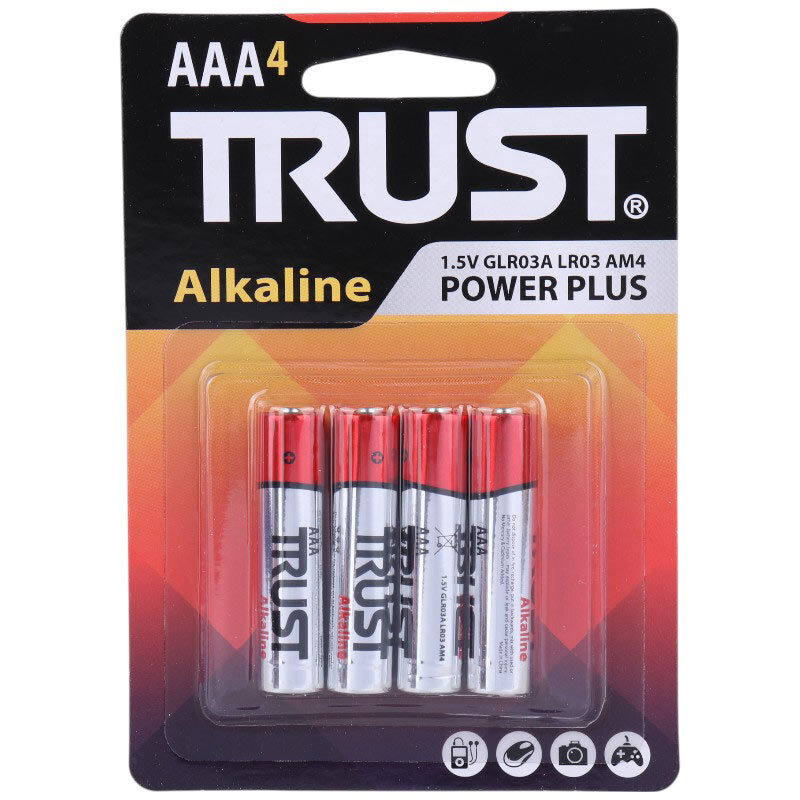 باتری چهارتایی نیم قلمی Trust Alkaline Power Plus LR03 1.5V AAA