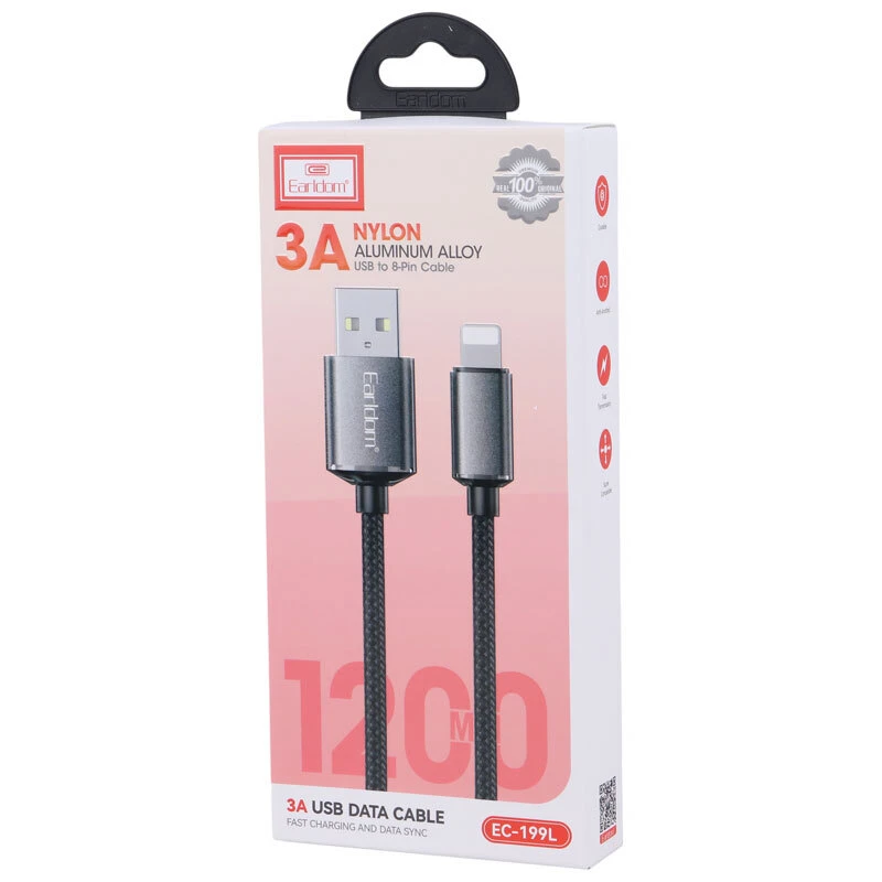 کابل لایتنینگ فست شارژ 3 آمپر ارلدام EC-199L طول 1.2 متر