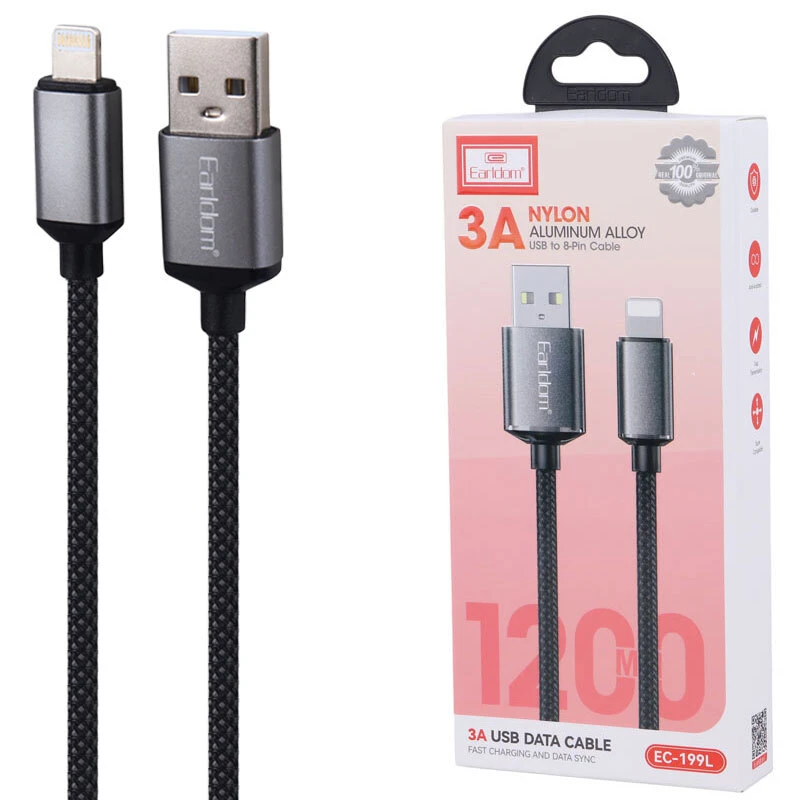 کابل لایتنینگ فست شارژ 3 آمپر ارلدام EC-199L طول 1.2 متر