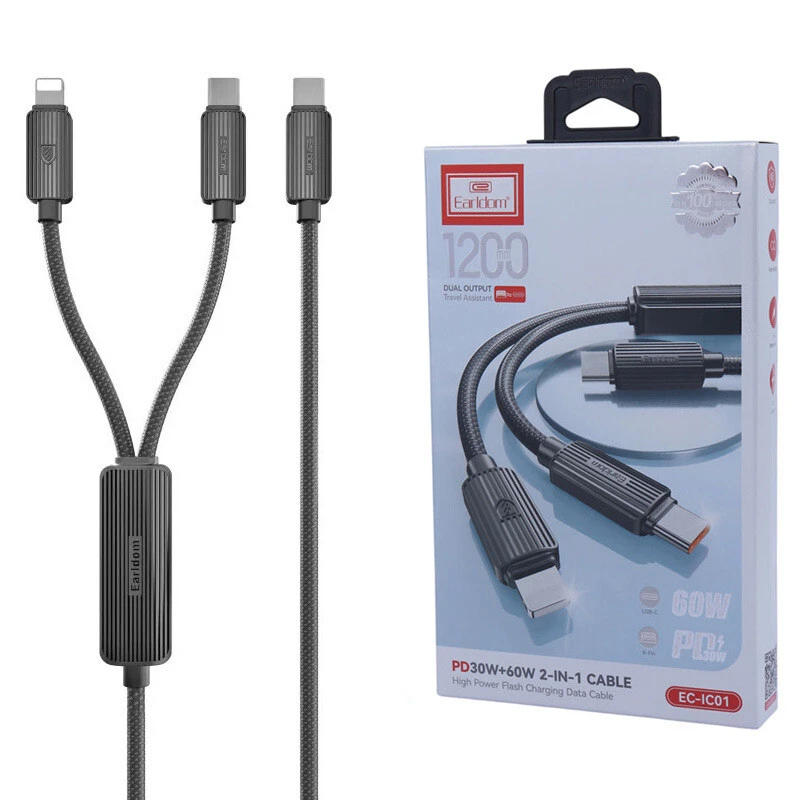 کابل دو سر فست شارژ 60 وات ارلدام EC-IC01 طول 1.2 متر