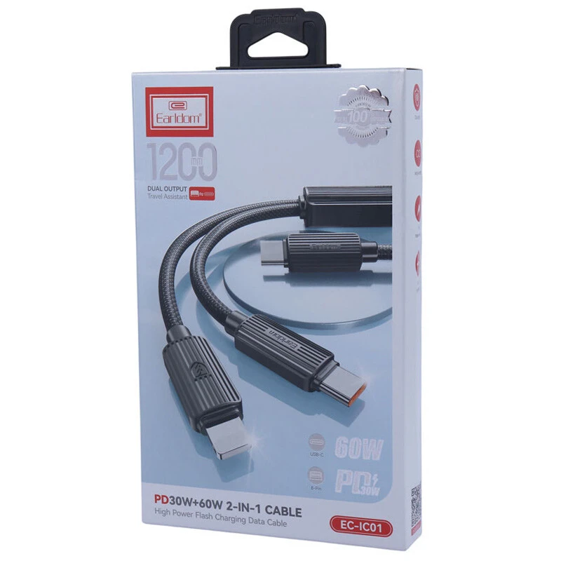 کابل دو سر فست شارژ 60 وات ارلدام EC-IC01 طول 1.2 متر