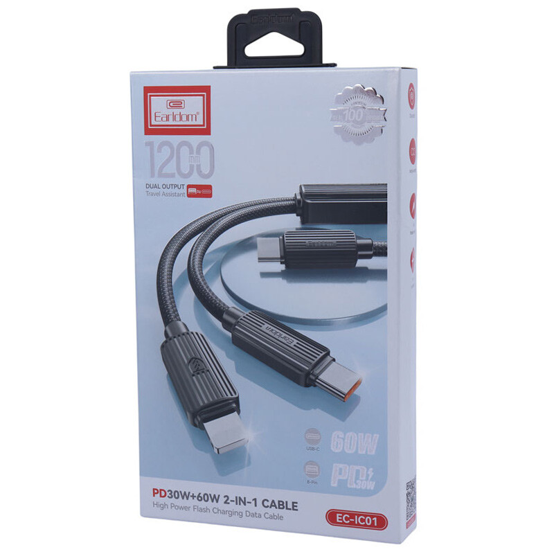 کابل 2 سر فست شارژ Earldom EC-IC01 PD QC 1.2m