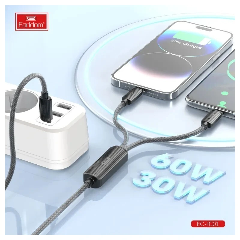 کابل دو سر فست شارژ 60 وات ارلدام EC-IC01 طول 1.2 متر