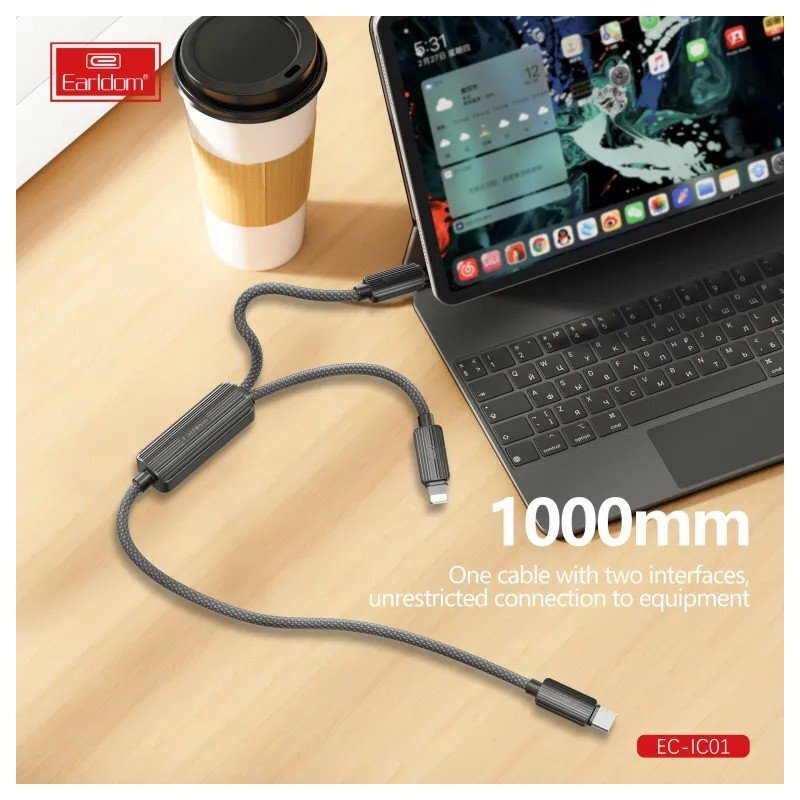 کابل 2 سر فست شارژ Earldom EC-IC01 PD QC 1.2m