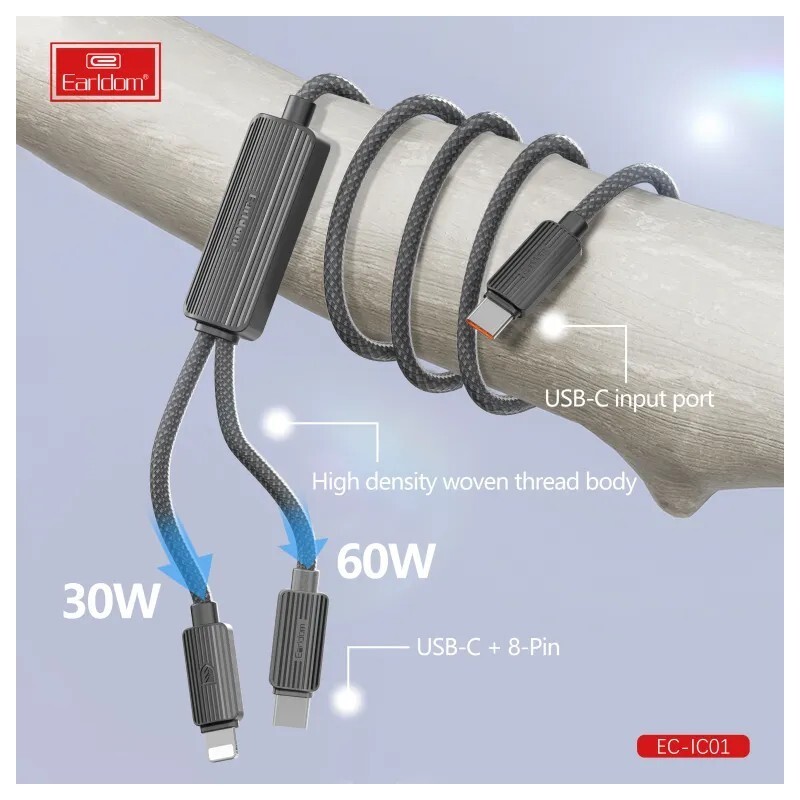 کابل 2 سر فست شارژ Earldom EC-IC01 PD QC 1.2m