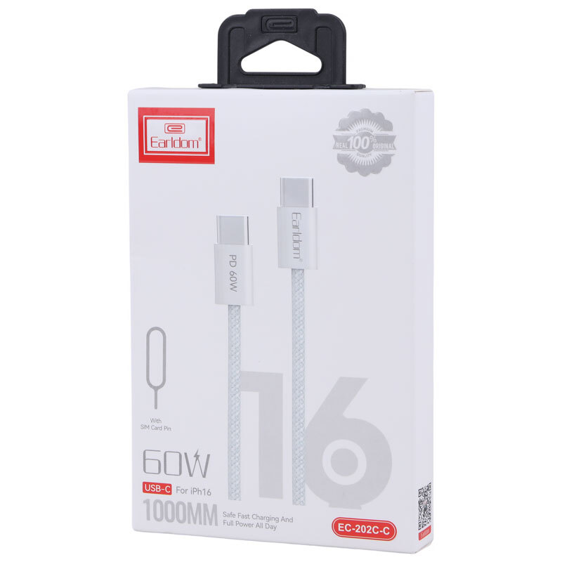 کابل تبدیل فست شارژ Earldom EC-202C-C Type-C to Type-C PD 60W 1m
