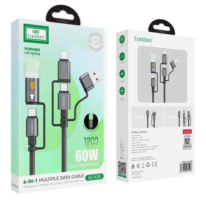 کابل تبدیل فست شارژ Earldom EC-IC03 PD 3A 60W 1.2m