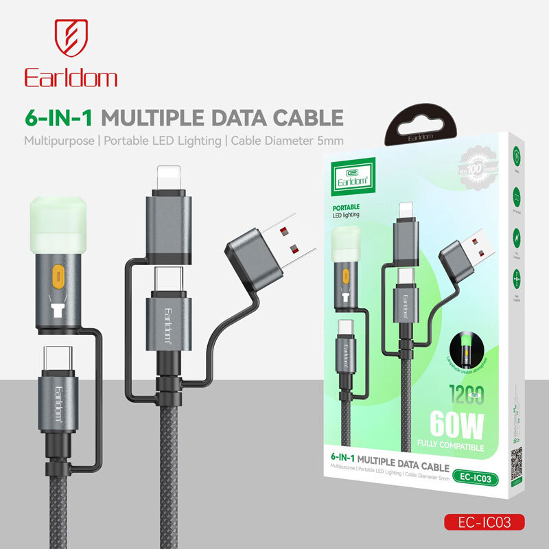 کابل تبدیل فست شارژ Earldom EC-IC03 PD 3A 60W 1.2m