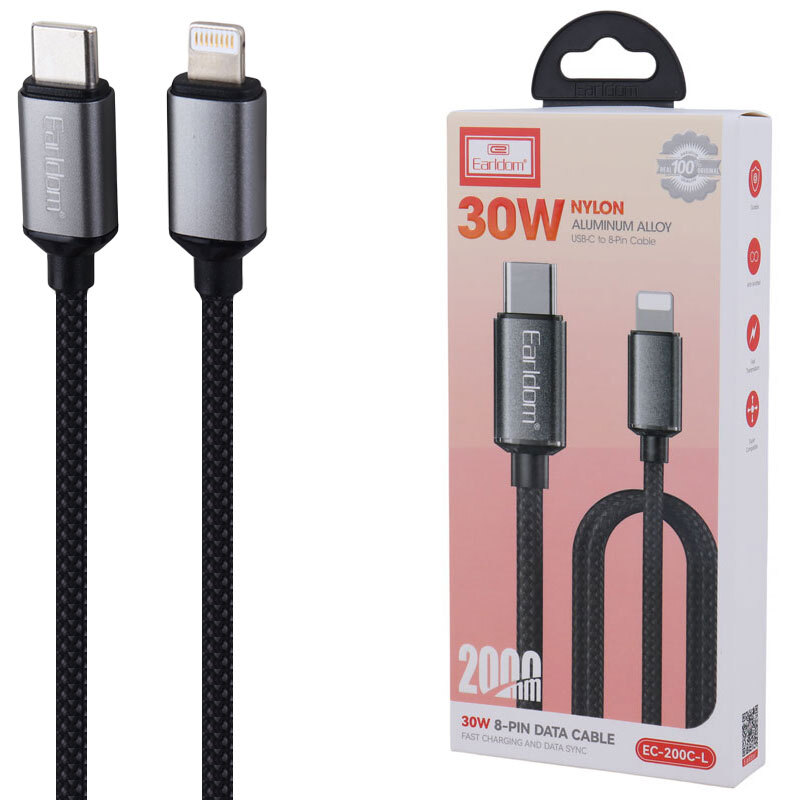 کابل تبدیل فست شارژ Earldom EC-200C-L Type-C TO Lightning QC 30W 2M