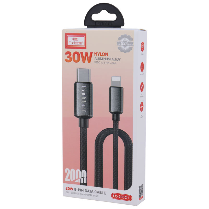 کابل تبدیل فست شارژ Earldom EC-200C-L Type-C TO Lightning QC 30W 2M