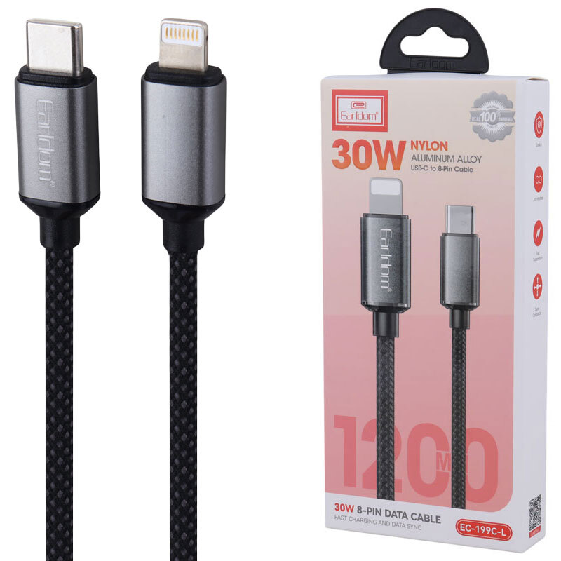کابل تبدیل فست شارژ Earldom EC-199C-L Type-C TO Lightning QC 30W 1.2m