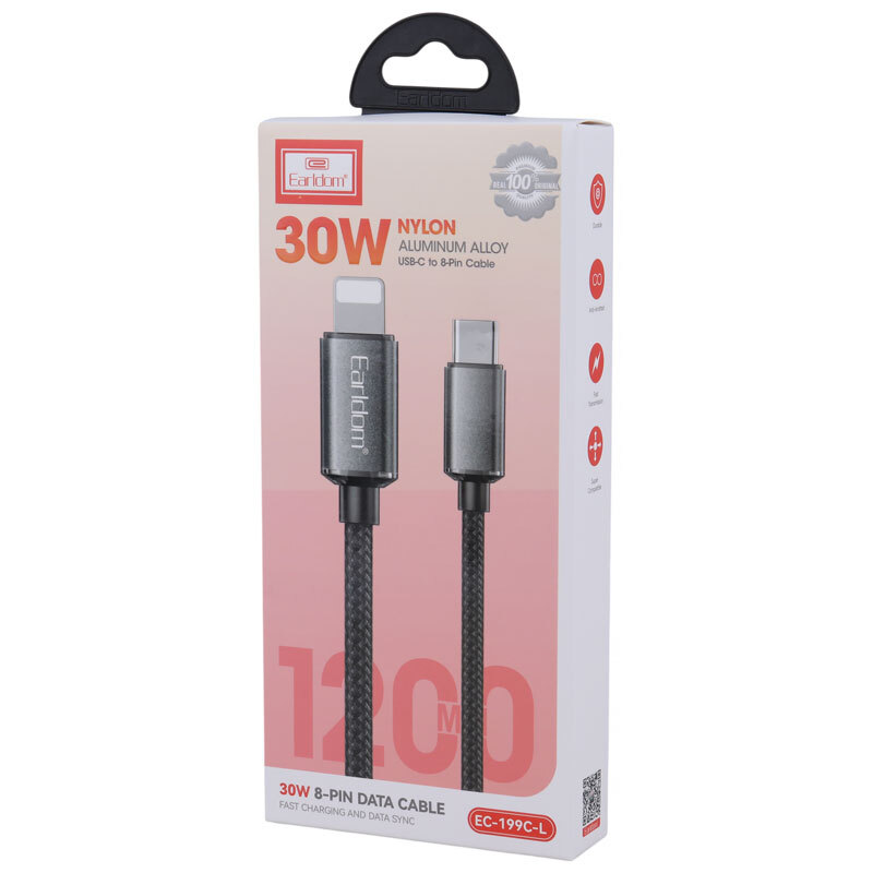 کابل تبدیل فست شارژ Earldom EC-199C-L Type-C TO Lightning QC 30W 1.2m