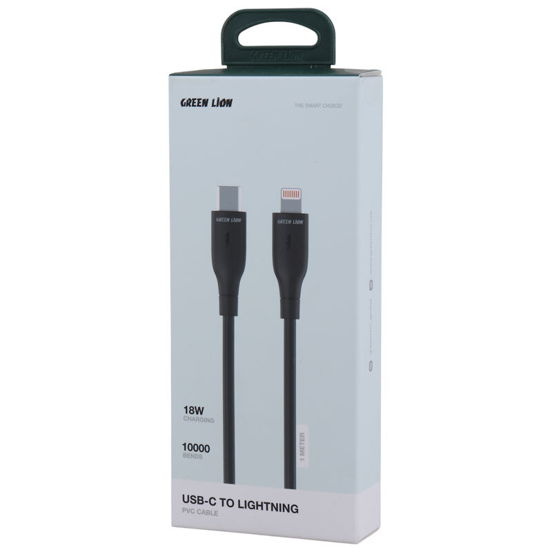 کابل تبدیل فست شارژ Green Lion GNPVCUSCLGBK Type-C TO Lightning QC 18W 1m