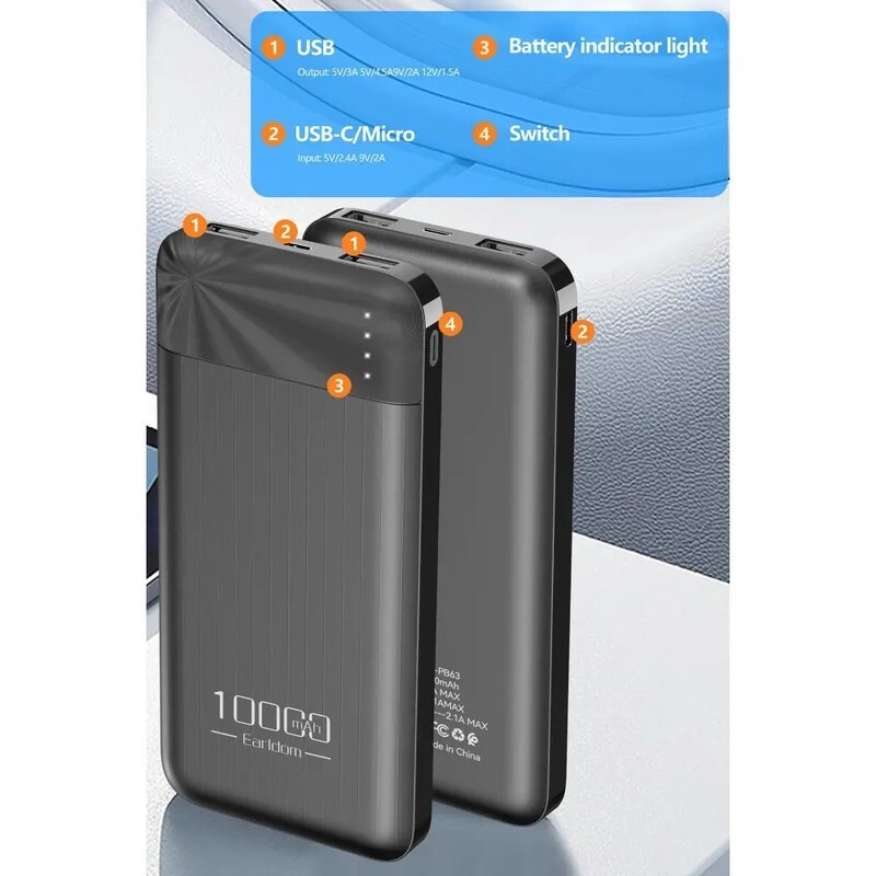 پاور بانک ارلدام ET-PB63 10.5W ظرفیت 10000 میلی آمپر ساعت
