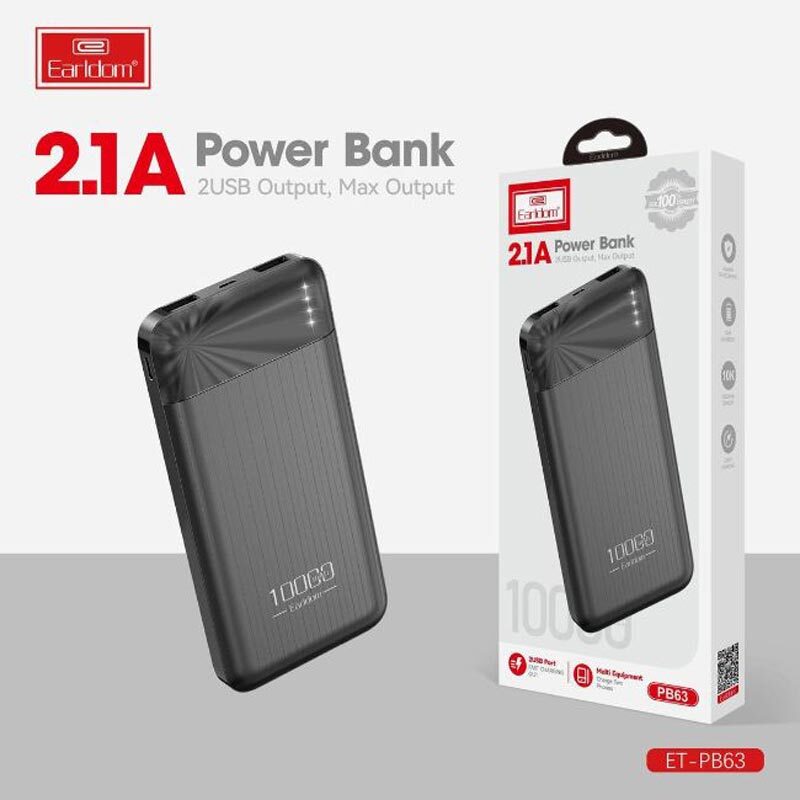 پاور بانک ارلدام ET-PB63 10.5W ظرفیت 10000 میلی آمپر ساعت