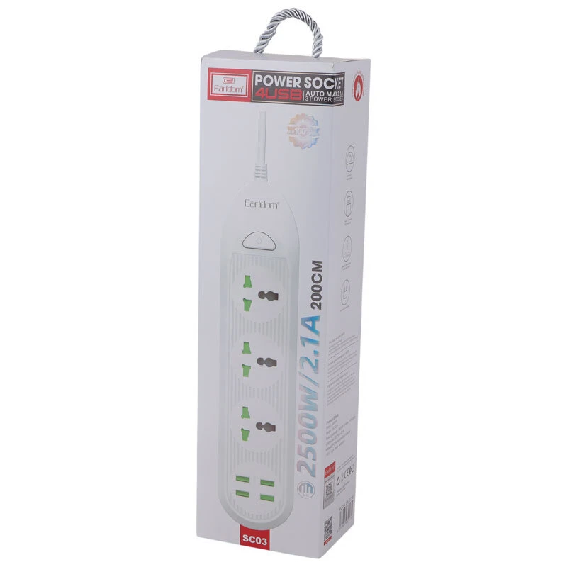 چند راهی 3 خانه ارلدام ES-SC03 با کابل 2 متری + شارژر USB