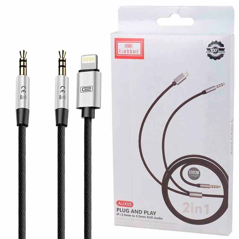 کابل تبدیل AUX به AUX / Lightning ارلدام ET-AUX05 طول 1.2 متر
