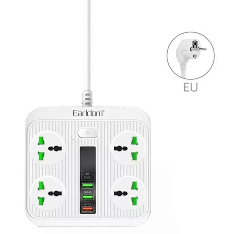 چند راهی 4 خانه ارلدام ES-SC05 با کابل 2 متری + شارژر USB و Type-C