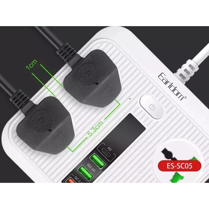 چند راهی 4 خانه ارلدام ES-SC05 با کابل 2 متری + شارژر USB و Type-C