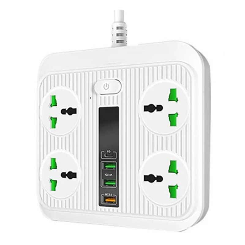 چند راهی 4 خانه ارت دار ارلدام ES-SC05 با کابل 2 متری + شارژر USB و Type-C
