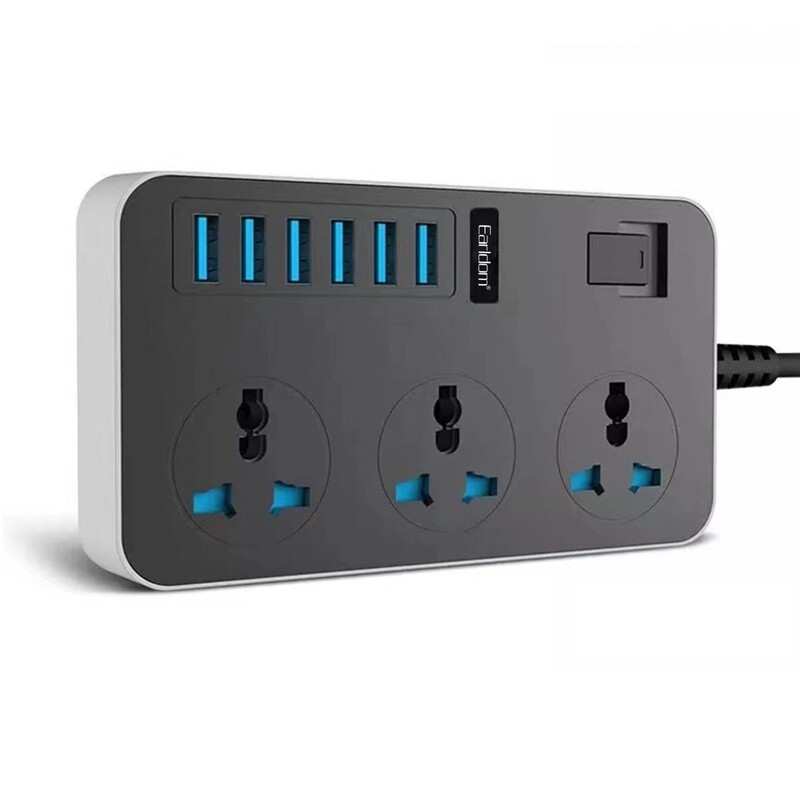 چند راهی 3 خانه ارت دار ارلدام ES-SC04 با کابل 2 متری + شارژر USB