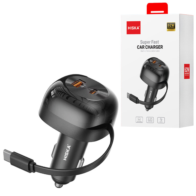 شارژر فندکی فست شارژ Hiska HCC-336 3A QC3.0 PD 45W