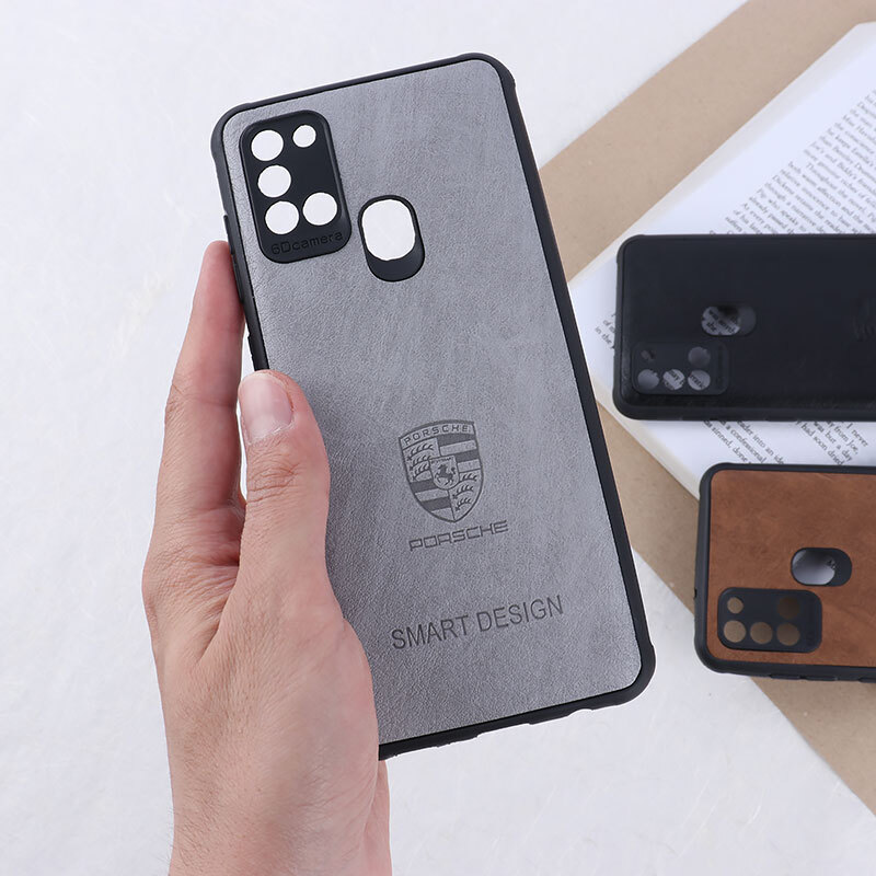 قاب چرمی Smart Design سامسونگ Galaxy A21s طرح Porsche محافظ لنزدار