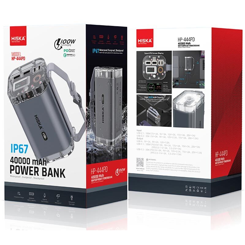 پاور بانک فست شارژ هیسکا HP-444PD QC3.0 PD 100W ظرفیت 40000 میلی آمپر ساعت